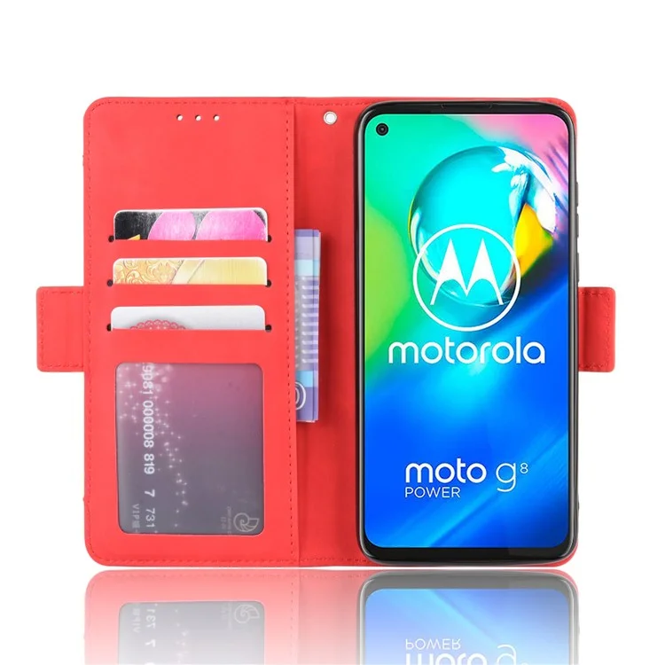 Wallet Stand Flip Leather Phone Cover with Multiple Card Slots for Motorola Moto G8 - Red