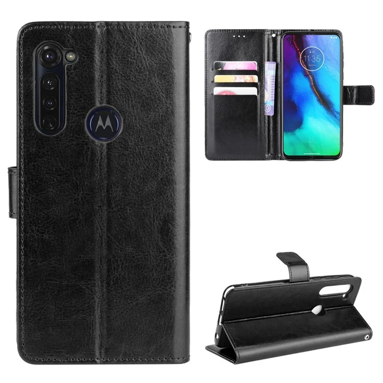 Verrückte Pferde Texturschutz Brieftasche PU Leder Brieftasche Shell Für Motorola Moto G Stylus / G Pro - Schwarz