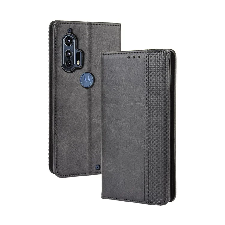 Retro Magnetische Leder-Telefonhülle für Motorola Edge Plus - Schwarz