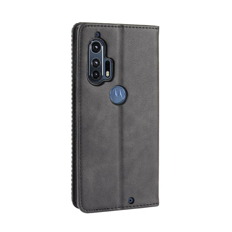 Cubierta de Teléfono de Billetera de Cuero Magnético Retro Para Motorola Edge Plus - Negro