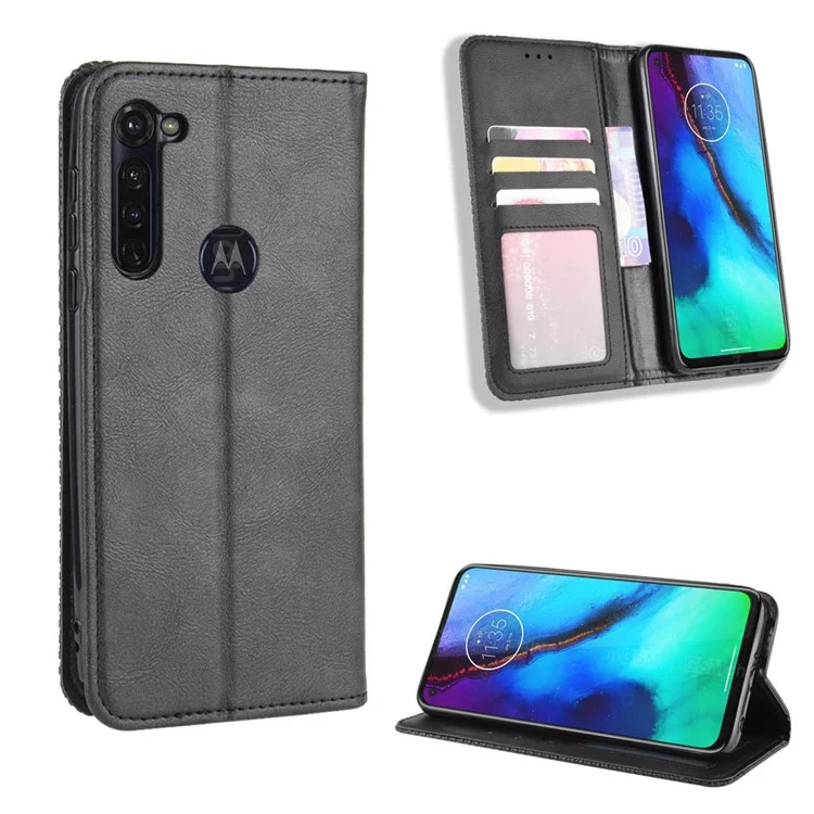 Auto-absorbierter Retro-Leder-Wallet Protector-Hülle Für Motorola Moto G-Stift / G Pro. - Schwarz