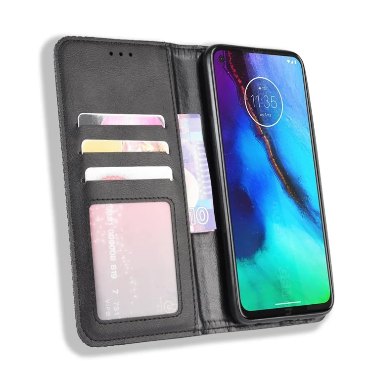 Auto-absorbierter Retro-Leder-Wallet Protector-Hülle Für Motorola Moto G-Stift / G Pro. - Schwarz