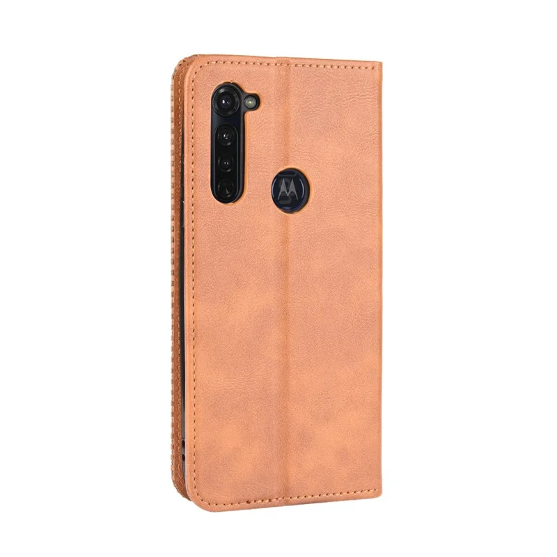 Automatiskt sugande retro läderfodral med plånbok för Motorola Moto G Stylus / G Pro - Brun
