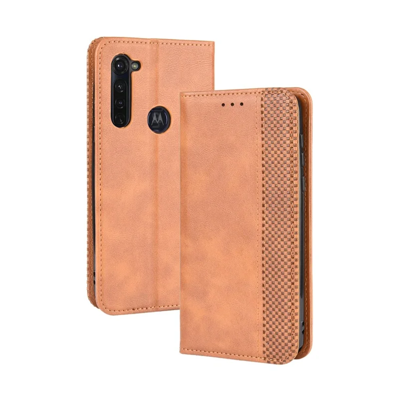 Automatiskt sugande retro läderfodral med plånbok för Motorola Moto G Stylus / G Pro - Brun