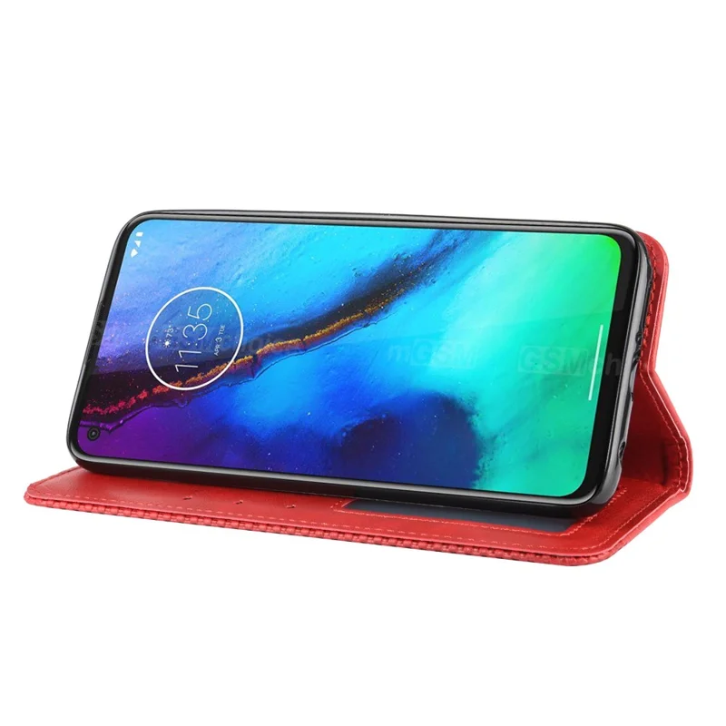 Auto-absorbed Retro Leather Wallet Protector Case for Motorola Moto G Stylus / G Pro - Red