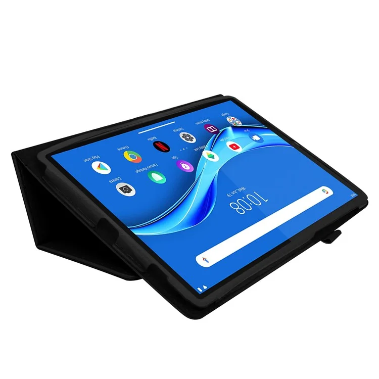 For Lenovo Tab M10 Plus TB-X606F PU Leather Case Shockproof Flip Tablet Cover with Stand Elastic Pencil Holder - Black