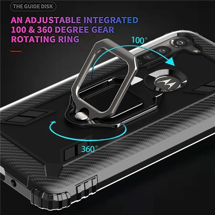 Finger Ring Kickstand Drop-proof TPU Protective Cover for Motorola Moto G8 Power - Black