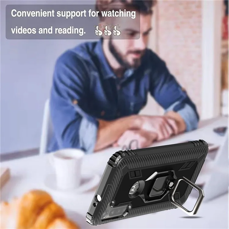 Fingerring Kickstand Drop-proof Tpu-schutzabdeckung Für Motorola Moto G8 Power - Schwarz