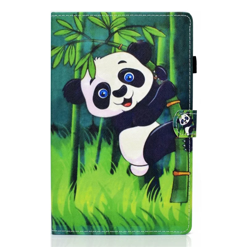 Pattern Printing Stand Card Holder Leather Tablet Case for Lenovo Tab M10 Plus TB-X606F - Panda and Bamboo