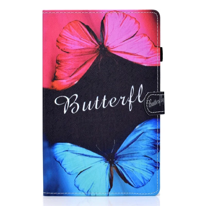 Pattern Printing Stand Card Holder Leather Tablet Case for Lenovo Tab M10 Plus TB-X606F - Blue and Red Butterflies