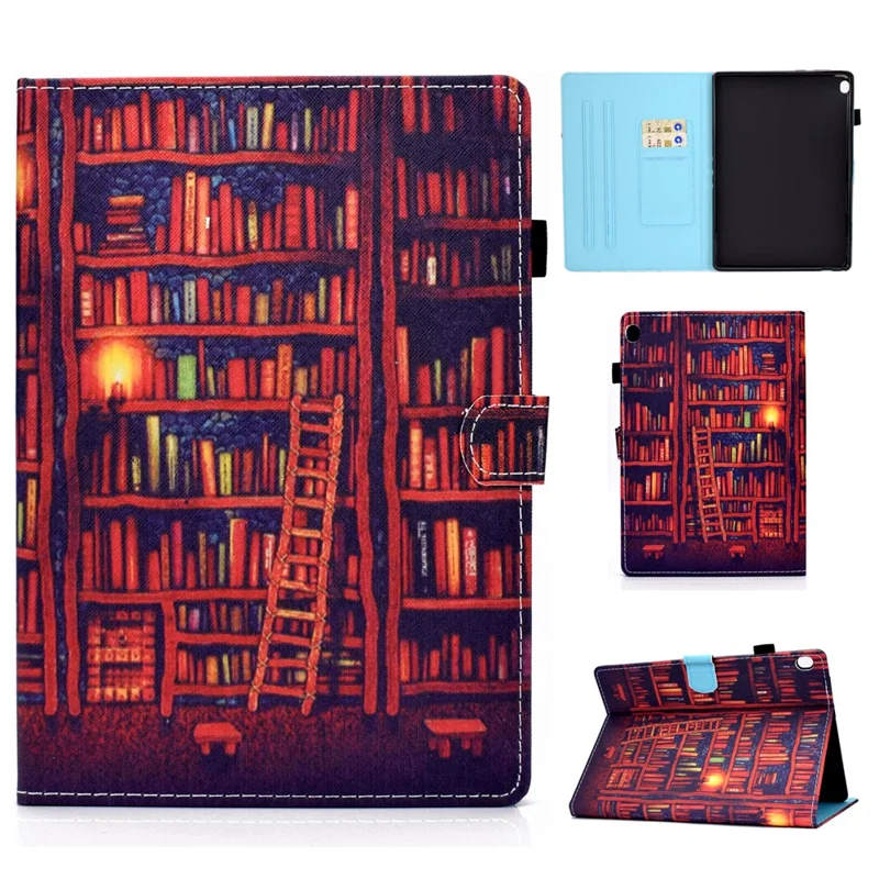Pattern Printing Leather Card Holder Tablet Case for Lenovo Tab M10 TB-X605F - Bookshelf