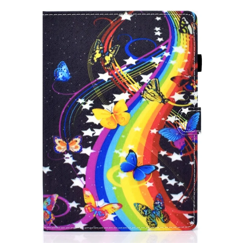 Mønstertrykt lær kortbænke tabletbeskytter til Lenovo Tab M10 TB-X605F - Regnbue og sommerfugl