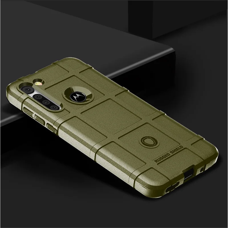 Capa de Telefone Reforçada com Textura de Grade Quadrada Amortecedora para Motorola Moto G8 - Verde Exército
