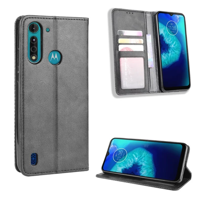 Retro Magnetische Leder-Handyhülle für Motorola Moto G8 Power Lite - Schwarz