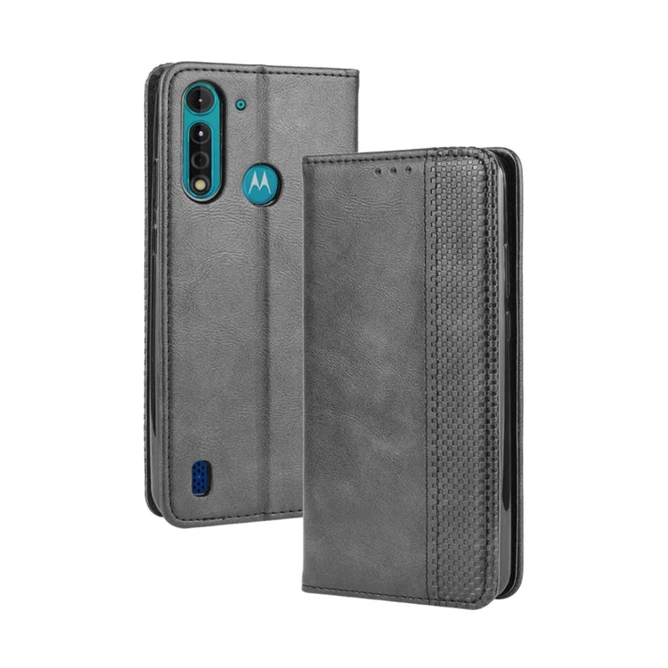 Couverture de Téléphone en Cuir Magnétique Rétro Pour Motorola Moto G8 Power Lite - le Noir