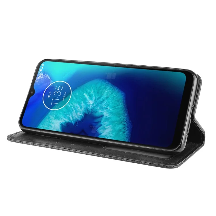 Retro Magnetische Leder-Handyhülle für Motorola Moto G8 Power Lite - Schwarz