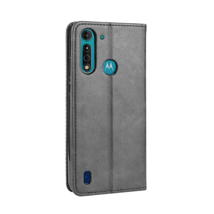 Retro Magnetische Leder-Handyhülle für Motorola Moto G8 Power Lite - Schwarz