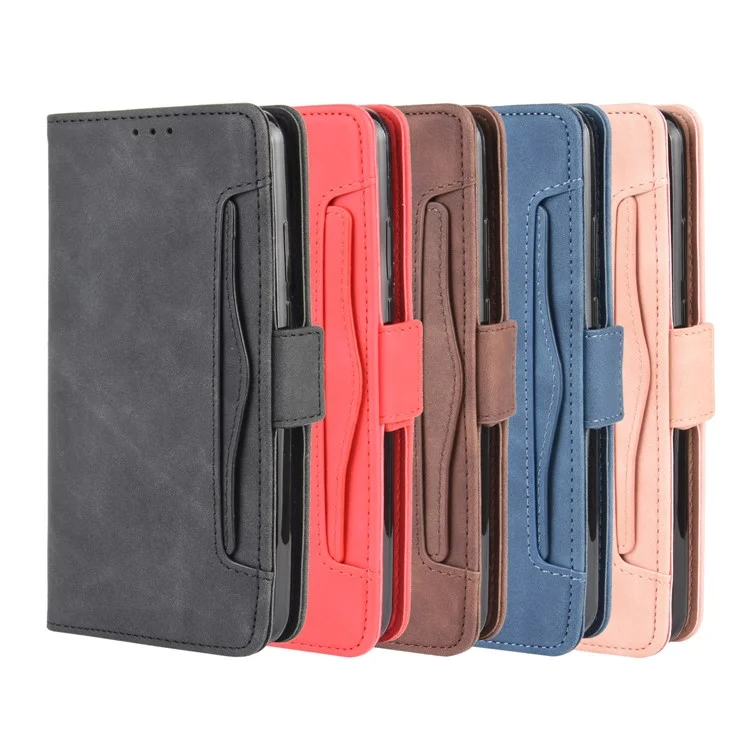 Multiple Card Slots PU Leather Shell for Motorola Moto G8 Power Lite - Black