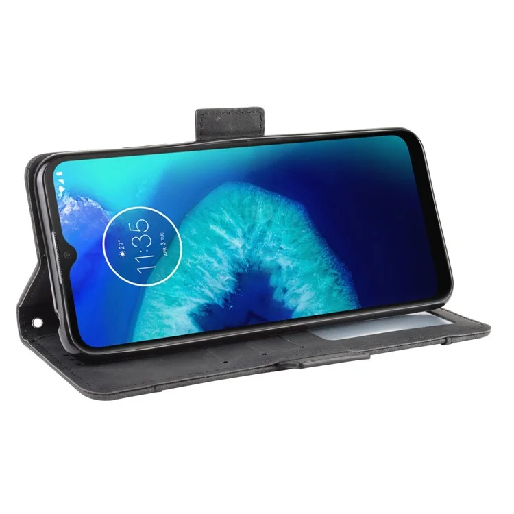 Multiple Card Slots PU Leather Shell for Motorola Moto G8 Power Lite - Black
