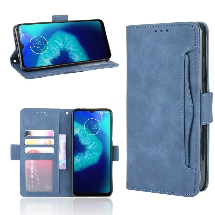Multiple Card Slots PU Leather Shell for Motorola Moto G8 Power Lite - Blue