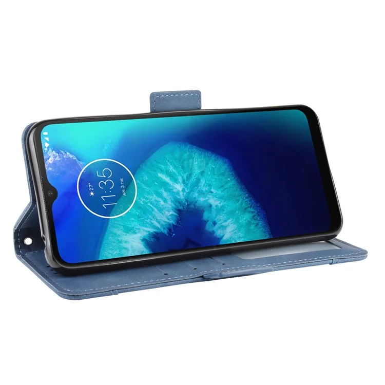 Plusieurs Emplacements de Carte PU en Cuir Pour Moteur Motola Moto G8 Power Lite - Bleu