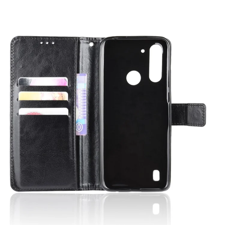 Crazy Horse Skin PU Leather Back Shell for Motorola Moto G8 Power Lite - Black