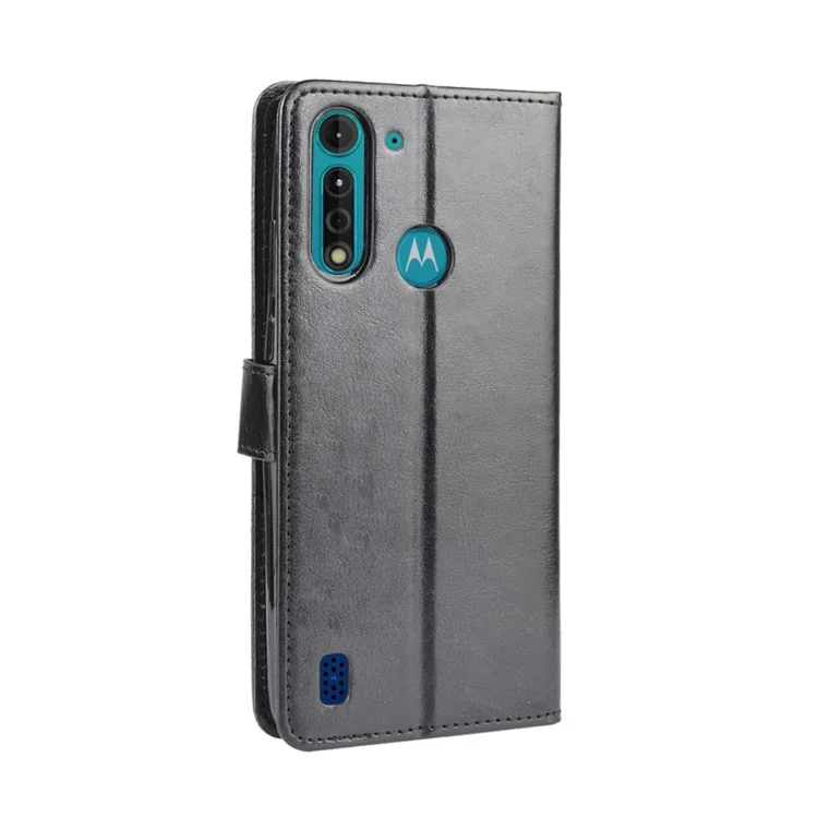 Crazy Horse Skin PU Leather Back Shell for Motorola Moto G8 Power Lite - Black