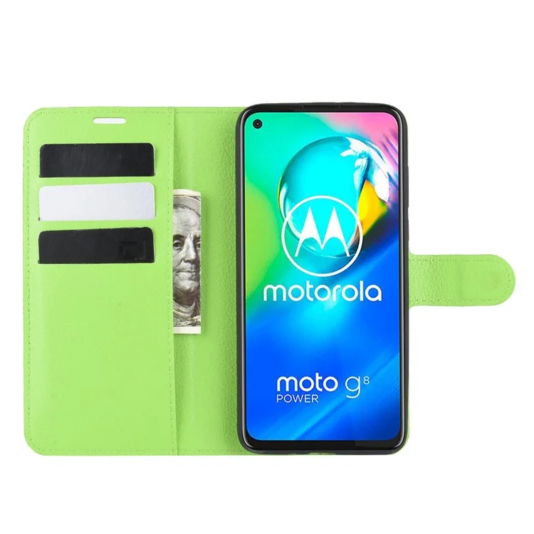 Litchi Skin with Wallet Leather Cover for Motorola Moto G8 Power - Green