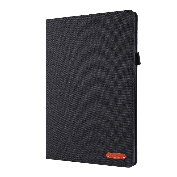 Cloth Texture Leather Tablet Shell with Card Holder Stand for Lenovo Tab E10 - Black