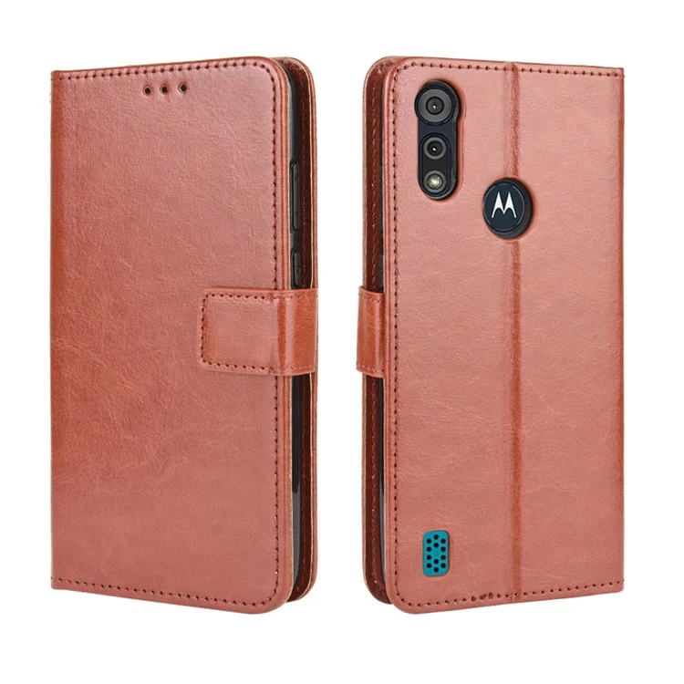 Crazy Horse Texture Wallet Stand Leder Telefon Fall Für Motorola Moto E6s (2020) - Braun