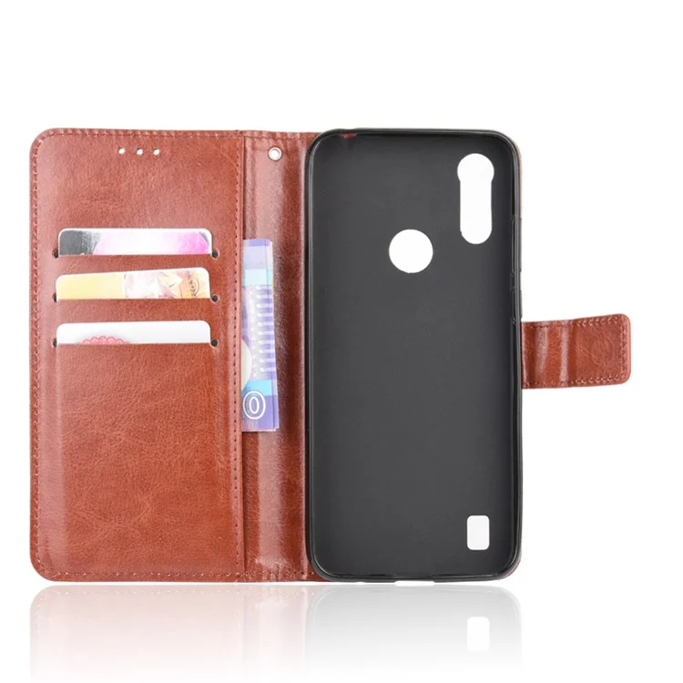 Crazy Horse Texture Wallet Stand Leder Telefon Fall Für Motorola Moto E6s (2020) - Braun