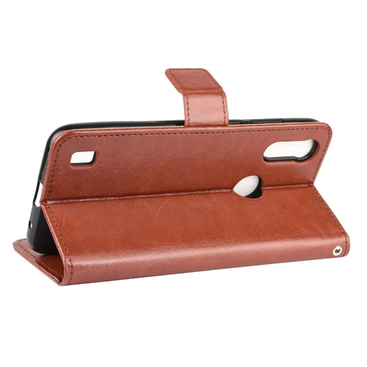 Crazy Horse Texture Wallet Stand Leder Telefon Fall Für Motorola Moto E6s (2020) - Braun