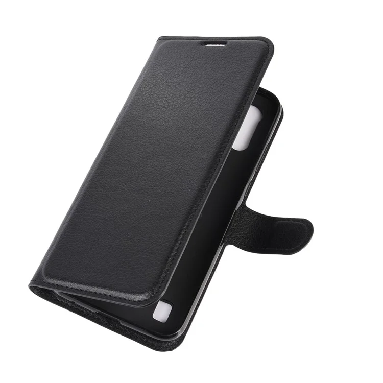 Litchi Surface with Wallet Leather Shell for Motorola Moto E6i / E6s (2020) - Black