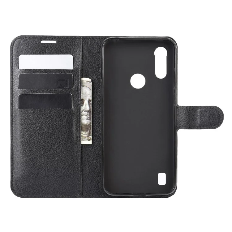 Litchi Surface with Wallet Leather Shell for Motorola Moto E6i / E6s (2020) - Black