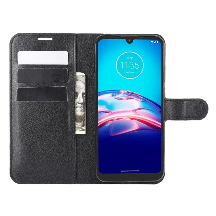 Litchi Surface with Wallet Leather Shell for Motorola Moto E6i / E6s (2020) - Black