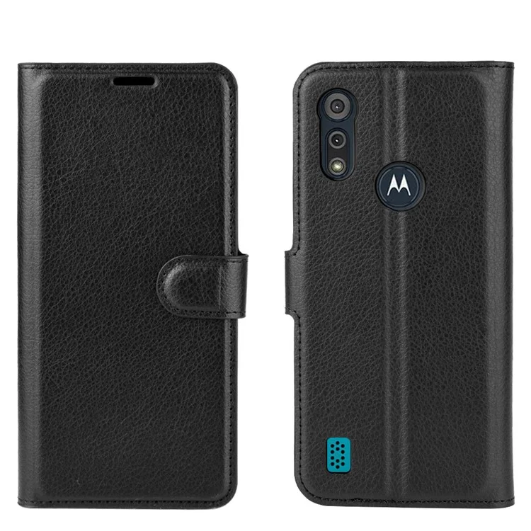 Superficie de Litchi Con Carcasa de Cuero de Billetera Para Motorola Moto e6 (2020) - Negro