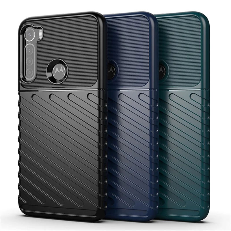 Thunder Series Twill Texture Soft TPU Phone Case for Motorola Moto One Fusion Plus - Black