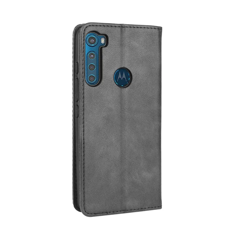 Auto-absorbed Retro Leather Wallet Protective Case for Motorola Moto One Fusion Plus - Black