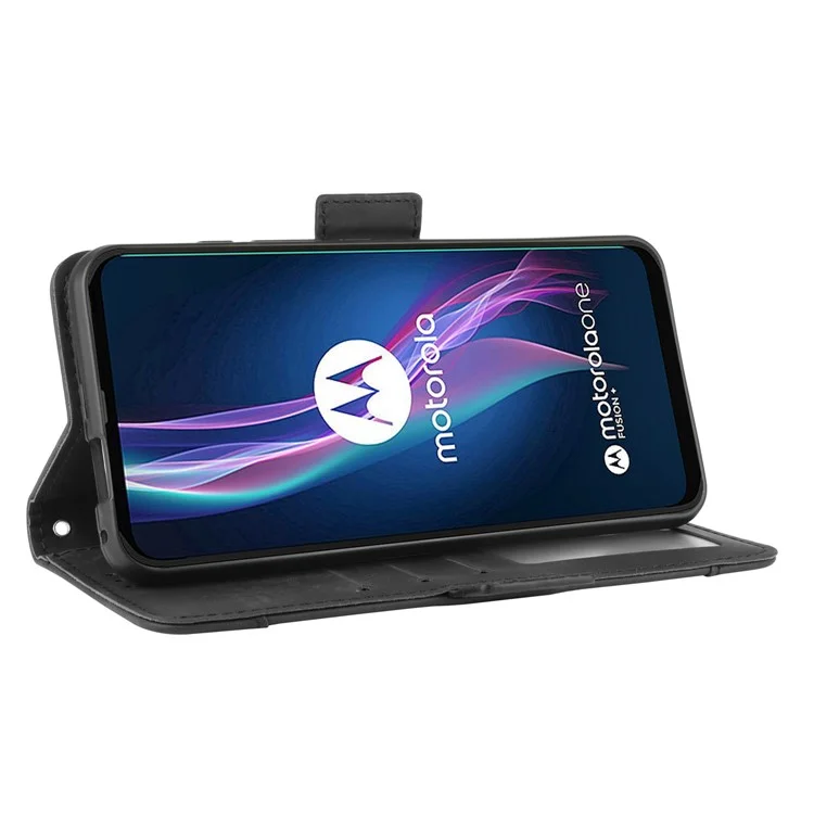 Case de Support en Cuir de Portefeuille Pour Motorola Moto One Fusion Plus - le Noir