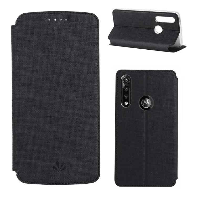 Porta Della Carta in Pelle VILI DMX Cross Texture Per Motorola Moto G Potenza - Nero