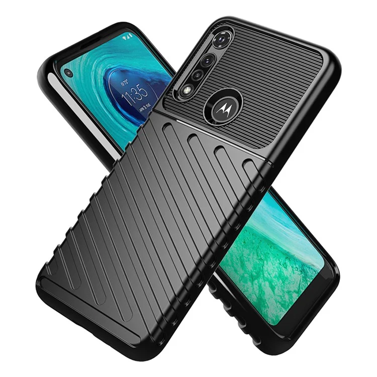 Capa de Telefone Suave TPU com Textura Tela de Sarja da Série Thunder para o Motorola Moto G Fast - Preta