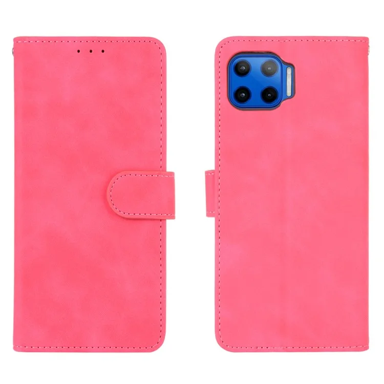 Skin-touch Wallet Stand Leather Flip Cover for Motorola Moto G 5G Plus - Red
