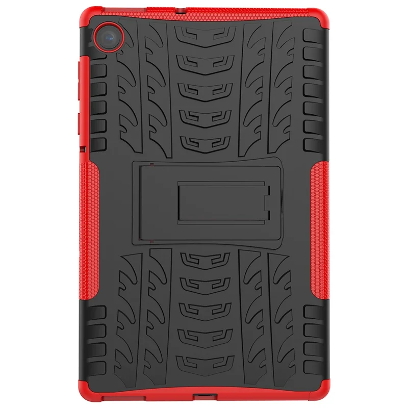 Cool Tyre Pattern PC + TPU Tablet Back Case with Kickstand for Lenovo Tab M10 Plus TB-X606F / Tab K10 - Black / Red