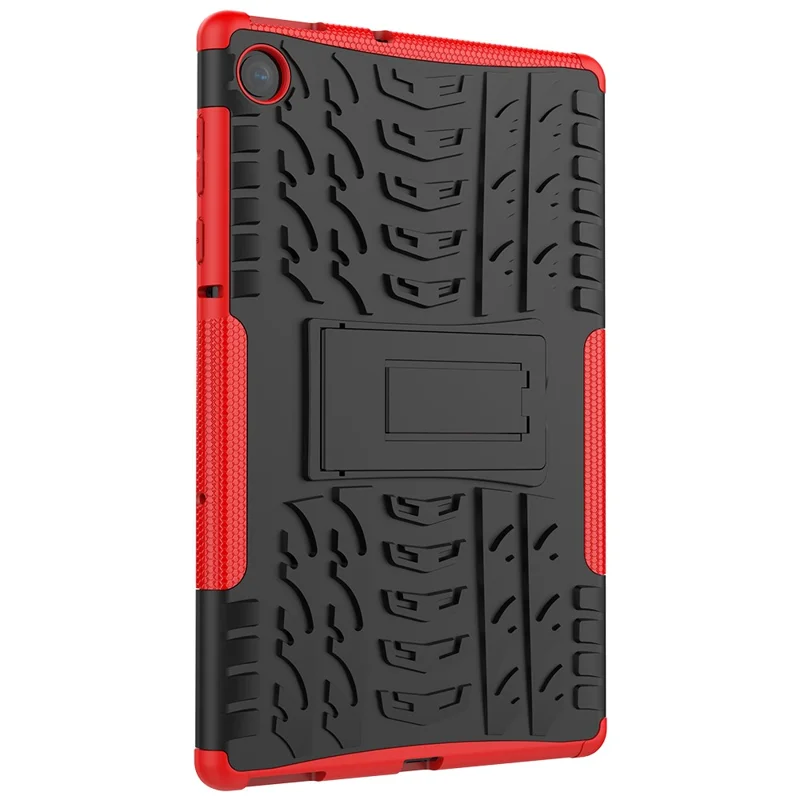 Cool Tyre Pattern PC + TPU Tablet Back Case with Kickstand for Lenovo Tab M10 Plus TB-X606F / Tab K10 - Black / Red