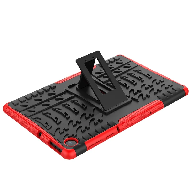 Cool Tyre Pattern PC + TPU Tablet Back Case with Kickstand for Lenovo Tab M10 Plus TB-X606F / Tab K10 - Black / Red