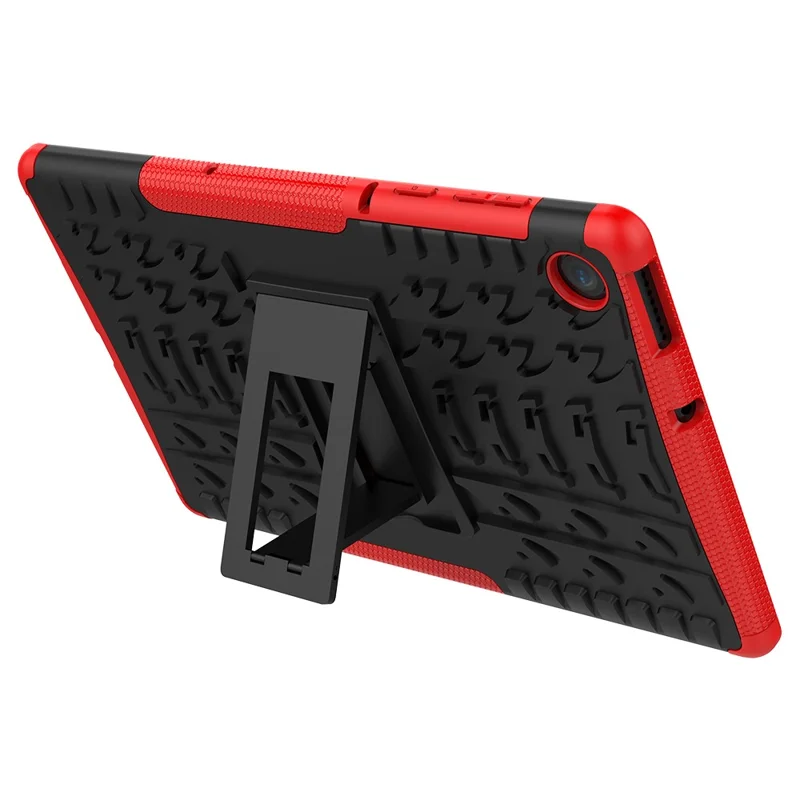 Cool Tyre Pattern PC + TPU Tablet Back Case with Kickstand for Lenovo Tab M10 Plus TB-X606F / Tab K10 - Black / Red