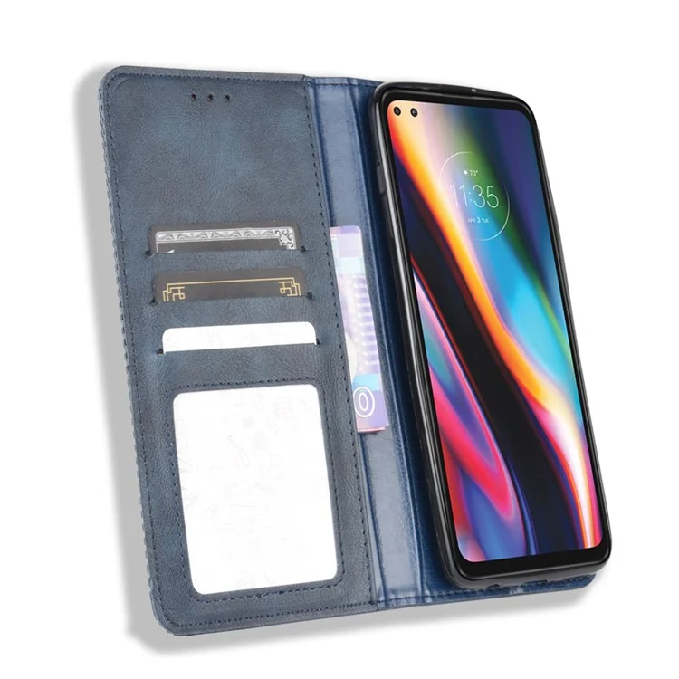 Vintage Style Leather Wallet Stand Case for Motorola Moto G 5G Plus - Blue