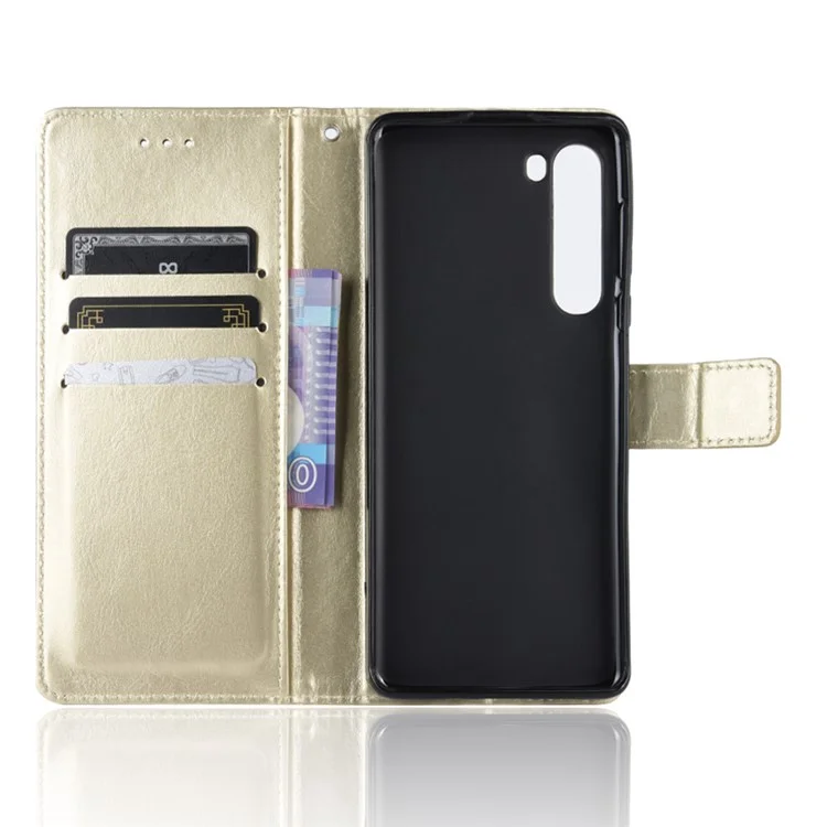 Crazy Horse PU Leather Wallet Stand Case for Motorola Edge - Gold