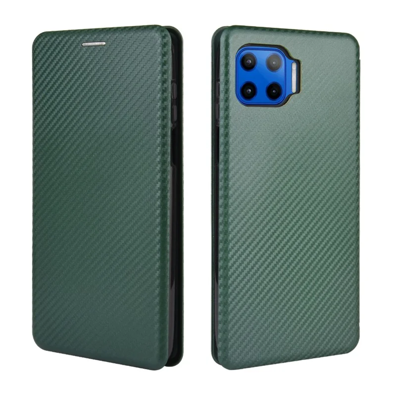 Auto-absorbed Carbon Fiber Texture Stand Leather Case for Motorola Moto G 5G Plus - Green