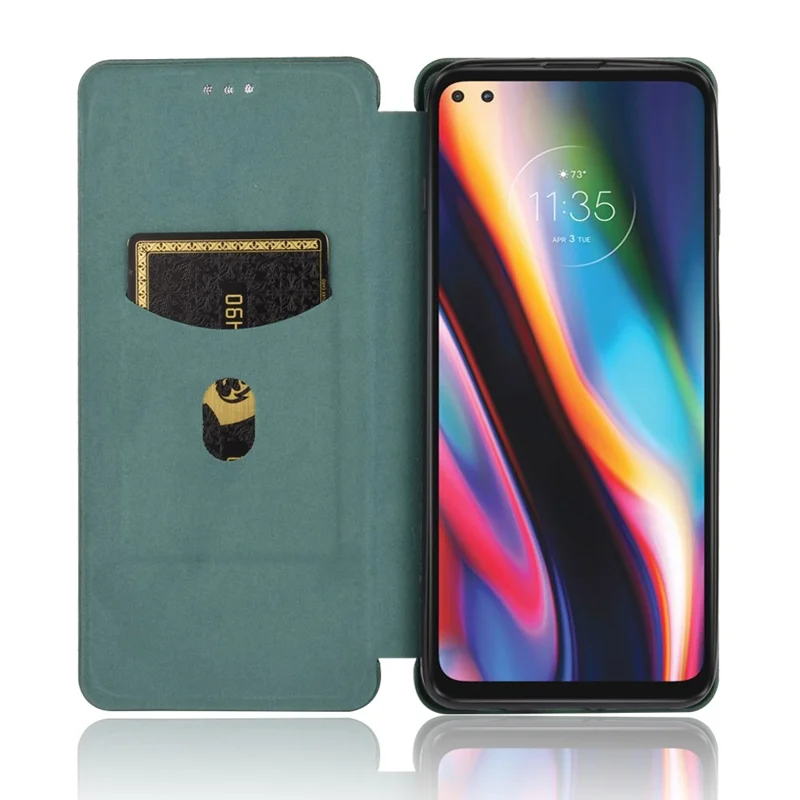 Auto-absorbed Carbon Fiber Texture Stand Leather Case for Motorola Moto G 5G Plus - Green